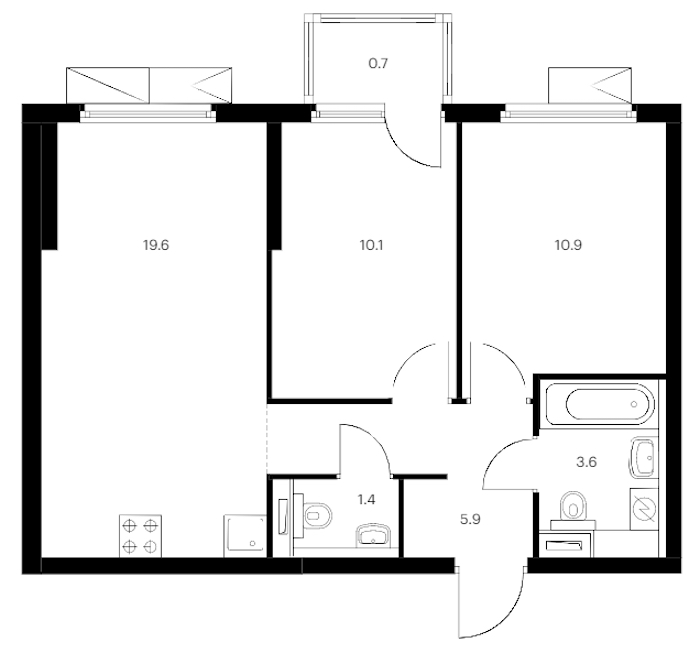 2-комнатная квартира 52.2 м², 18/24 эт., ЖК «Заречный парк»